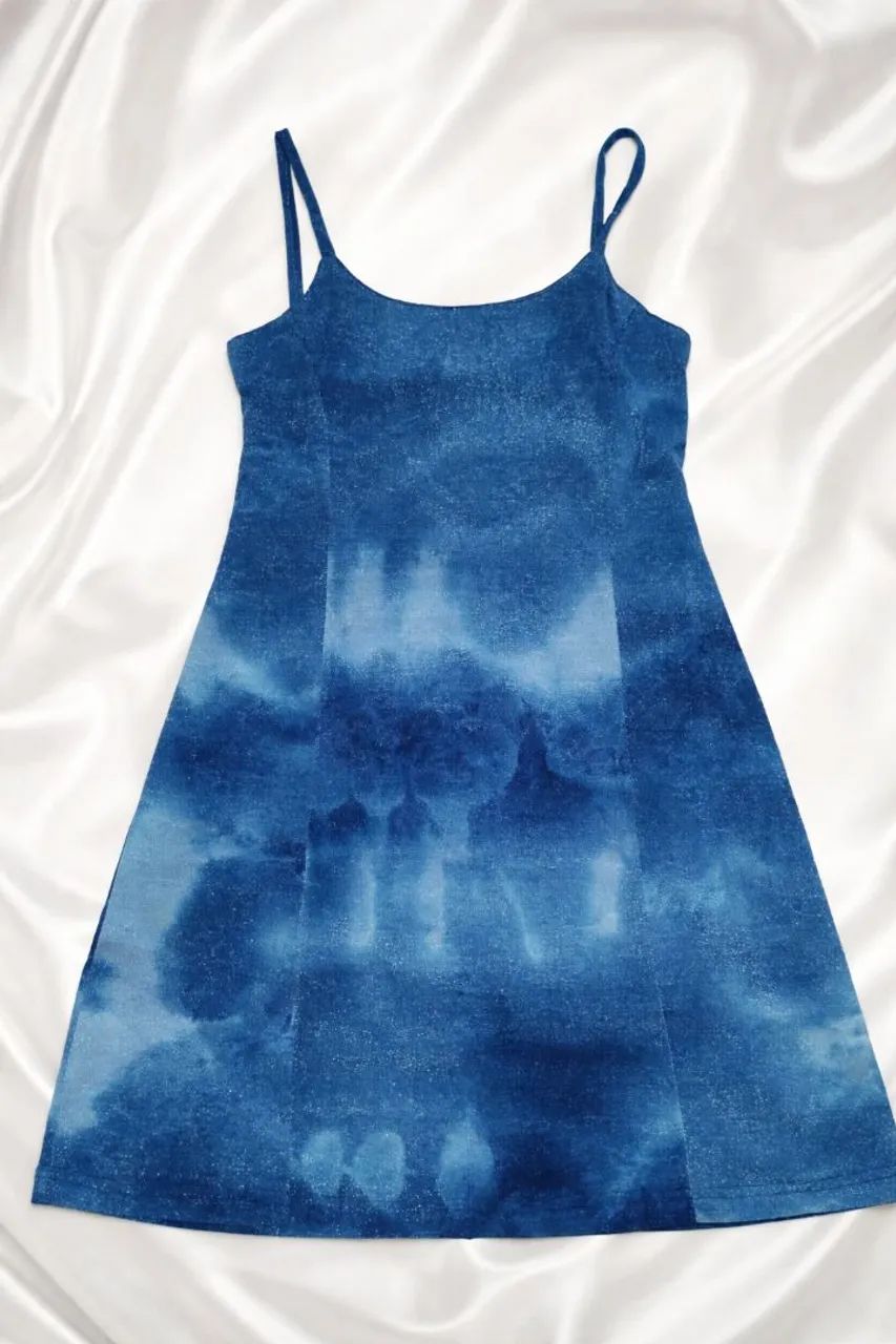 Vestido com brilho, azul mesclado M