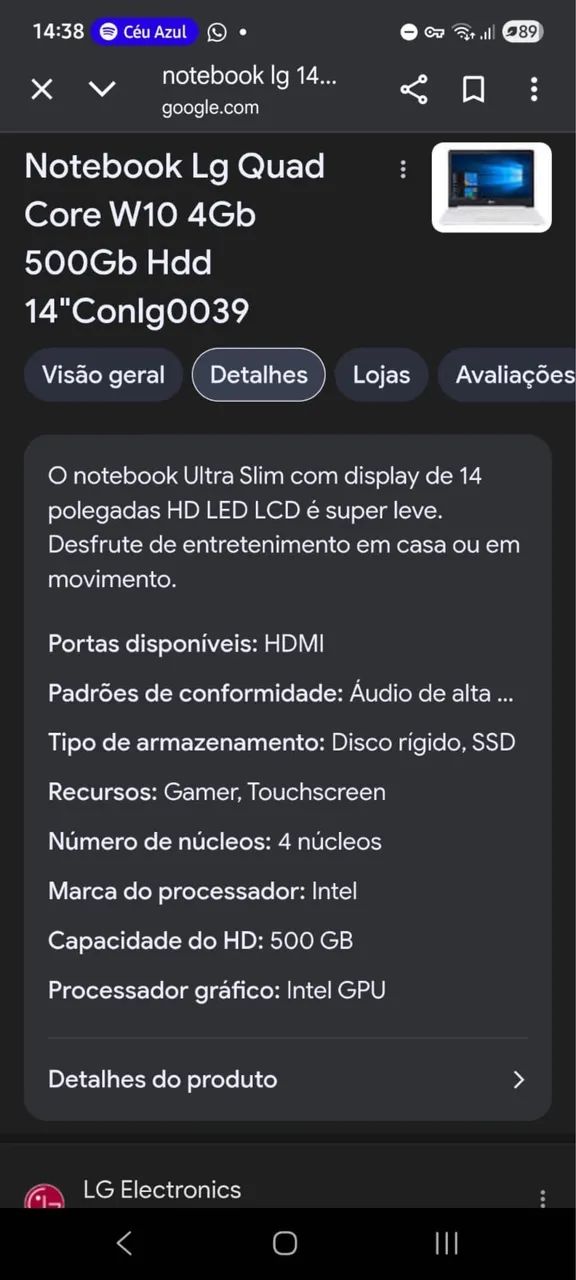 Notebook Ultra Slim com display de 14 polegadas HD LED LCD é super leve.