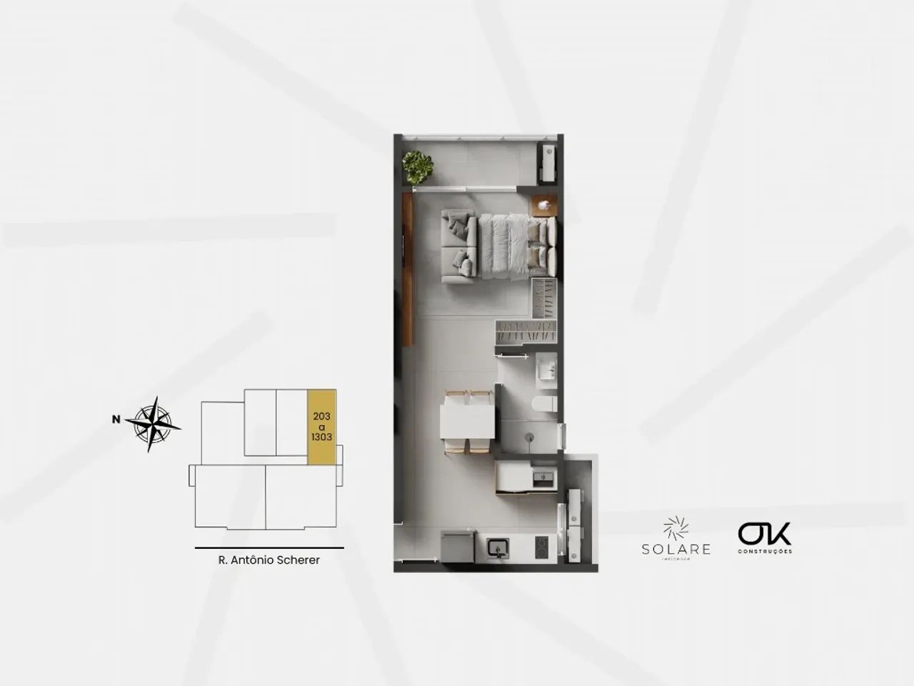 Studio com piso porcelanato, sacada e garagem - 36m² - Foto 4