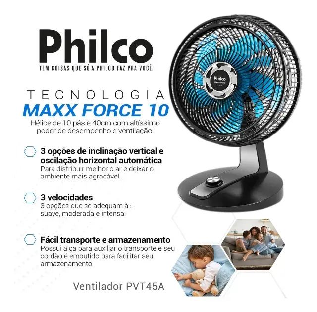 Ventilador De Mesa 10P 174W IPVT45A Philco - Foto 3
