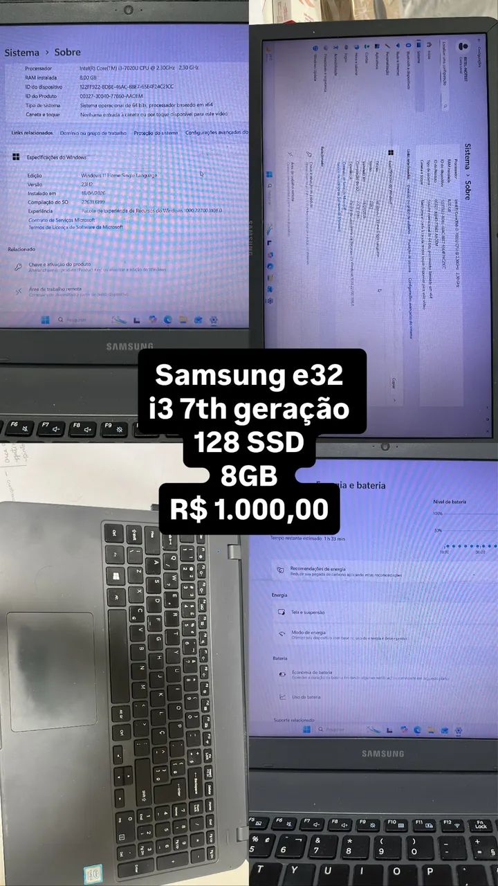 Notebook Samsung 8gb memória 128ssd