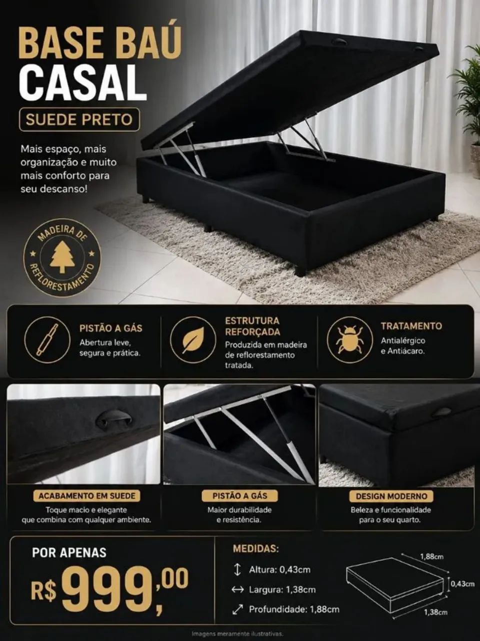  Base baú casal preto 