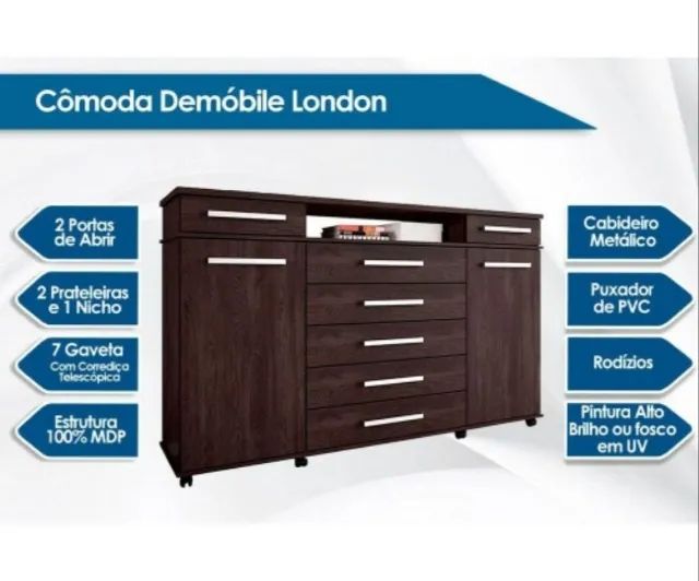 Cômoda London 7 Gavetas 2 portas - Foto 2
