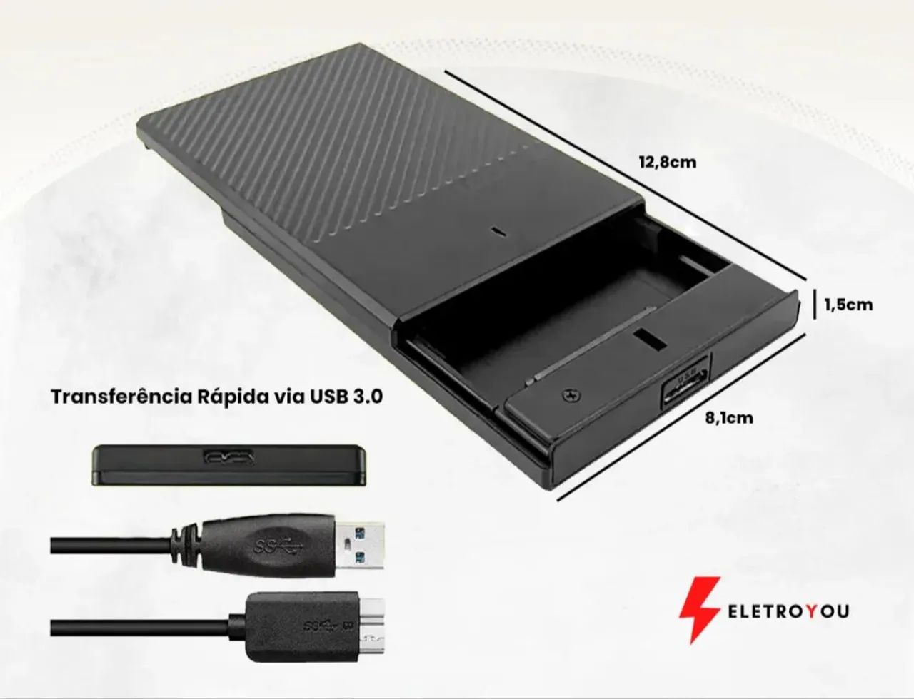 Case Hd Externo <br>?Usb 3.0 <br>?Preto <br>?Hd/ssd Sata 2.5 <br>?Gaveta<br><br><br>?Não acompanha Ssd - Foto 3