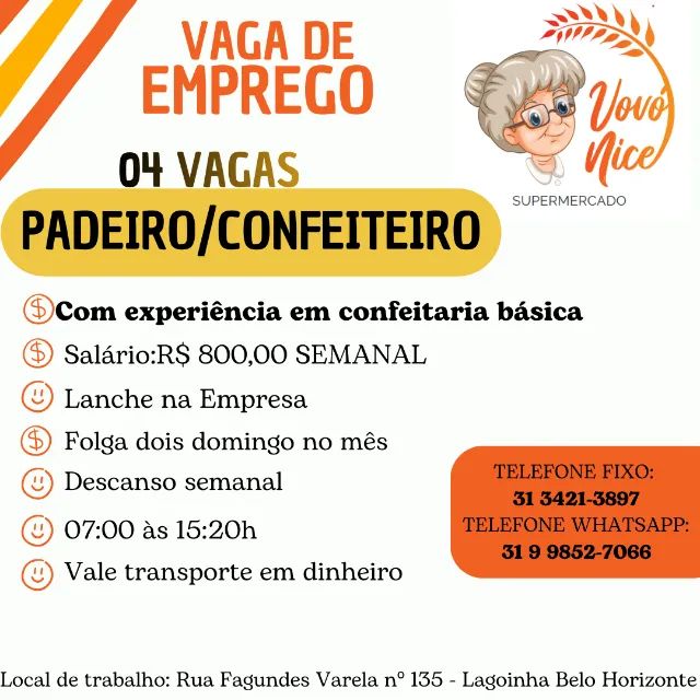 VAGA PADEIRO/CONFEITEIRO - BÁSICO