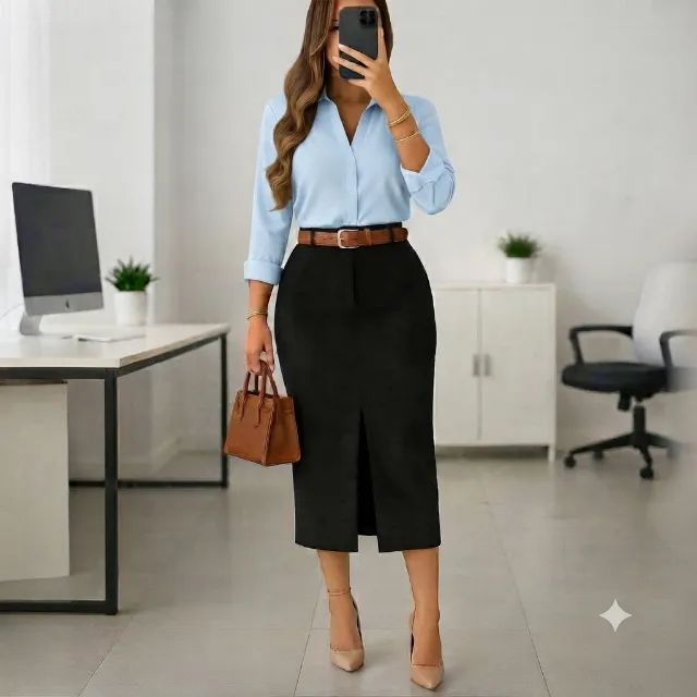 Look Social Feminino Saia Longa e Camisa - Foto 4