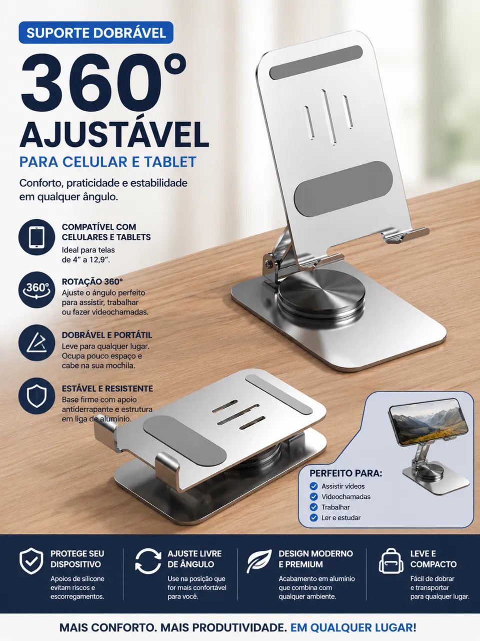 ? Suporte Dobrável para Celular e Tablet ? 360° - Foto 3