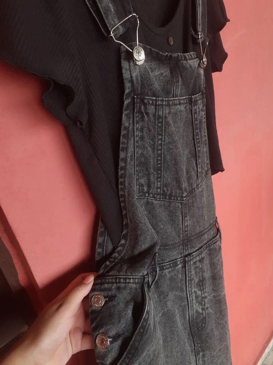 Macacão (Salompete) Saia Jeans Preto, 38 - Foto 3
