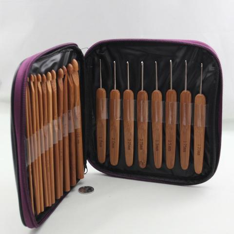 Kit Agulha Crochê Em Bambu 20 Peças Com Estojo E Marcadores - Foto 3