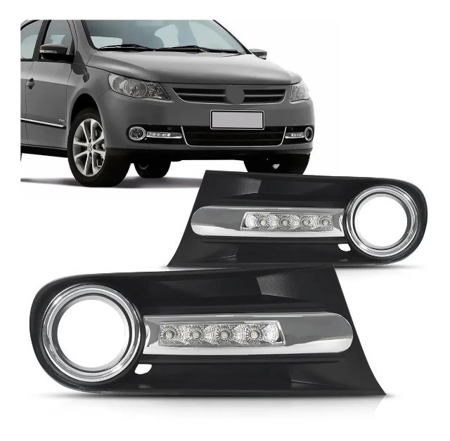Kit Moldura Milha Cromada led DRL Gol Voyage Saveiro G5