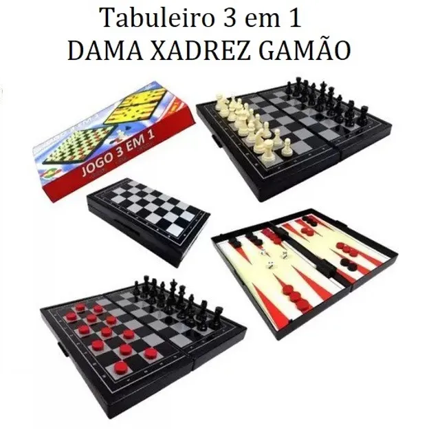 Jogo Xadrez Dama Gamão Madeira Tabuleiro 3 Em 1 40x40