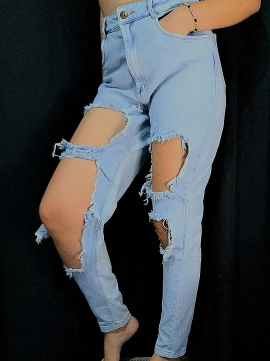 Calça Jeans Slouchy/Tapered Rasgada
