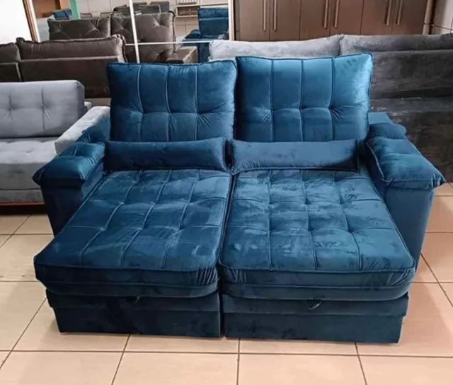 Sofa retratril reclinavel molas ensacadas azul/ novo