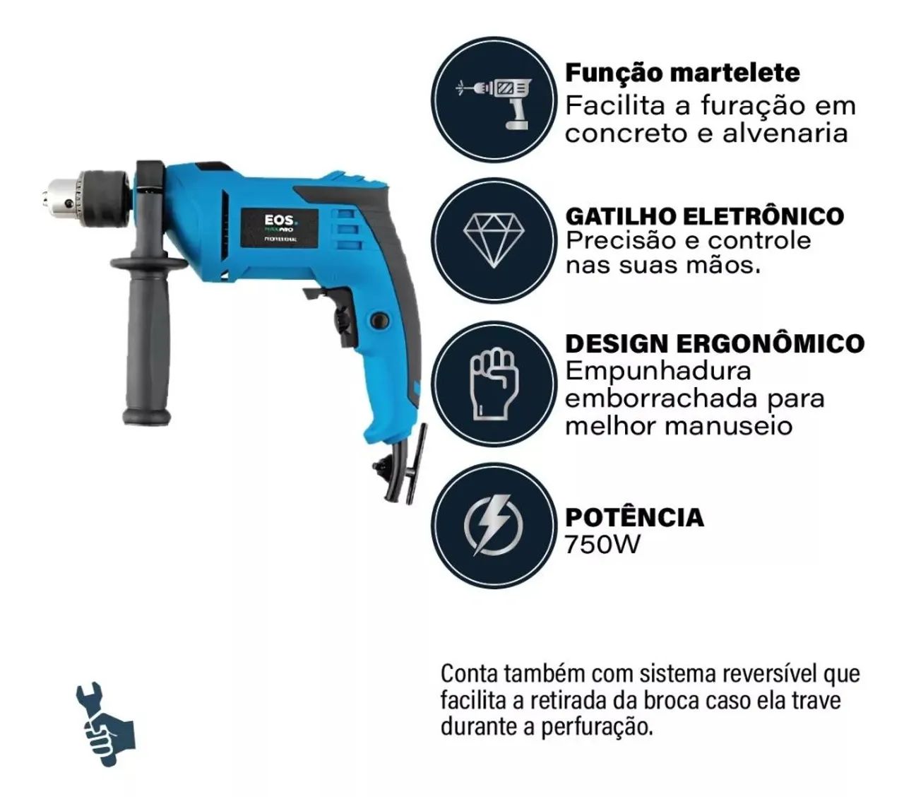 Furadeira De impacto 1/2" 13mm 750W(Rolamentada) Profissional  - Foto 6