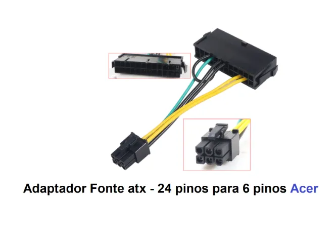 Cabo Adaptador 24 pinos para 6 pinos fonte atx (dell, acer, lenovo)
