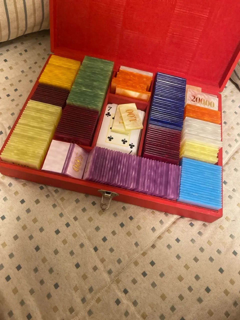 Jogo de Cartas Poker em padrao madreperola antigo rarissimo