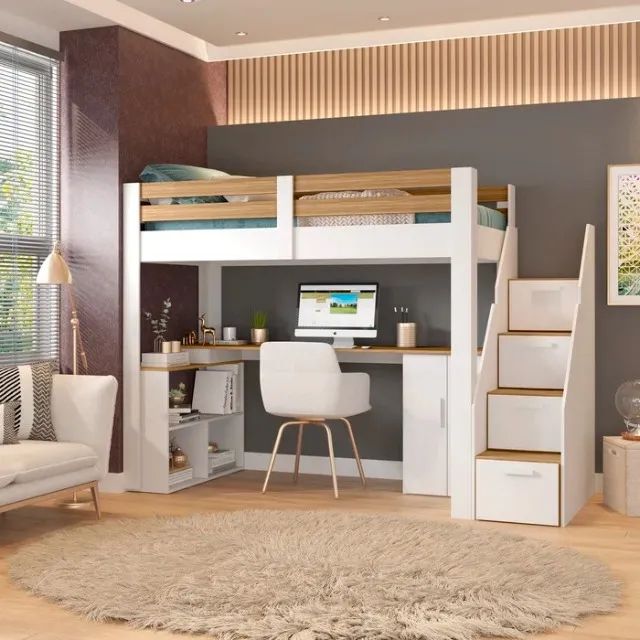 Cama solteiro, cama com escada 