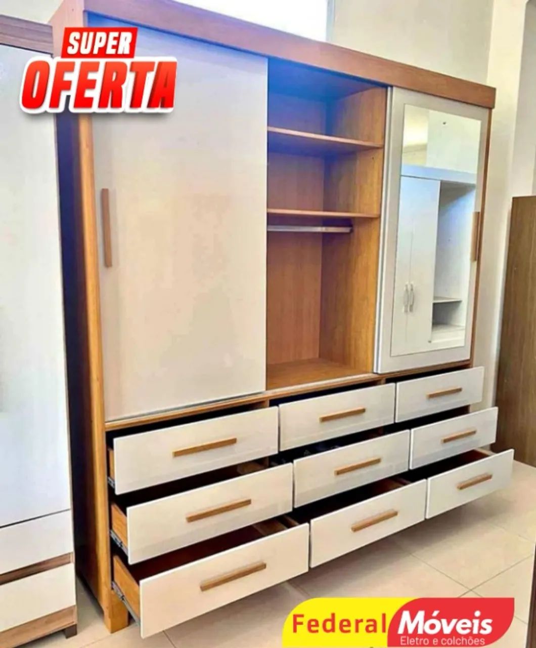 Guarda Roupa Sem Espelho 3 Portas (A PRONTA ENTREGA)