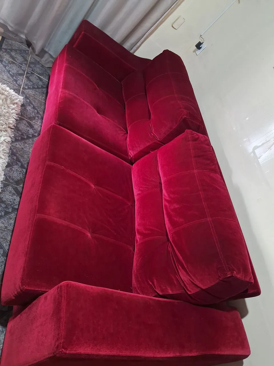 Sofá de Canto Vermelho em Veludo parcela em 2 vezes