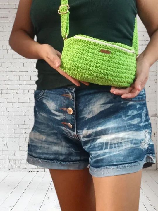 Bolsa de ombro verde em crochê pochete femenino  - Foto 5