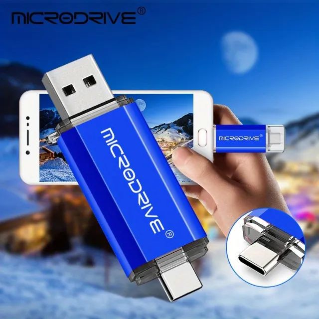 Pen Drive Microdrive, 32 GB, USB 2.0, Com OTG para celular, USB e Tipo C, Novo - Foto 2