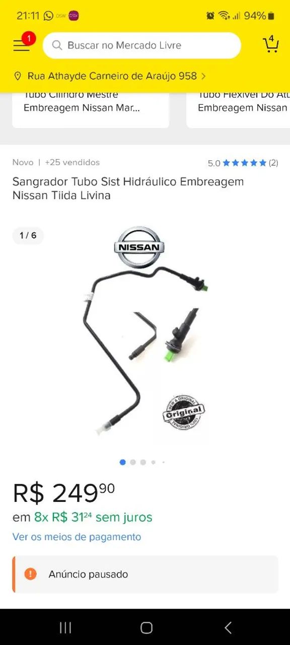 Tubo Sangrador Embreagem Nissan Tiida e Livina