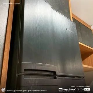 Adesivo Envelopamento Geladeira Vinil Aço Inox Escovado Titânio (Bege/ branco/ preto) - Foto 2