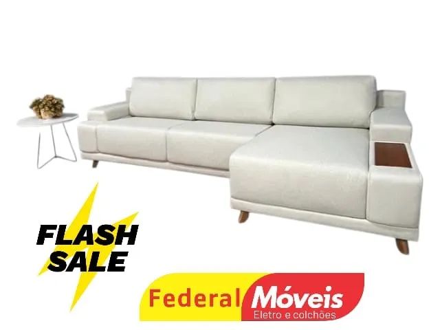 Sofá com Chaise  2,93m OFF WHITE MAIS VENDIDO