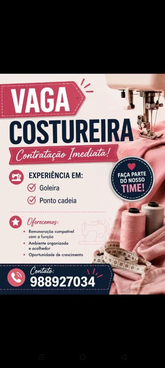 vaga para costureira 