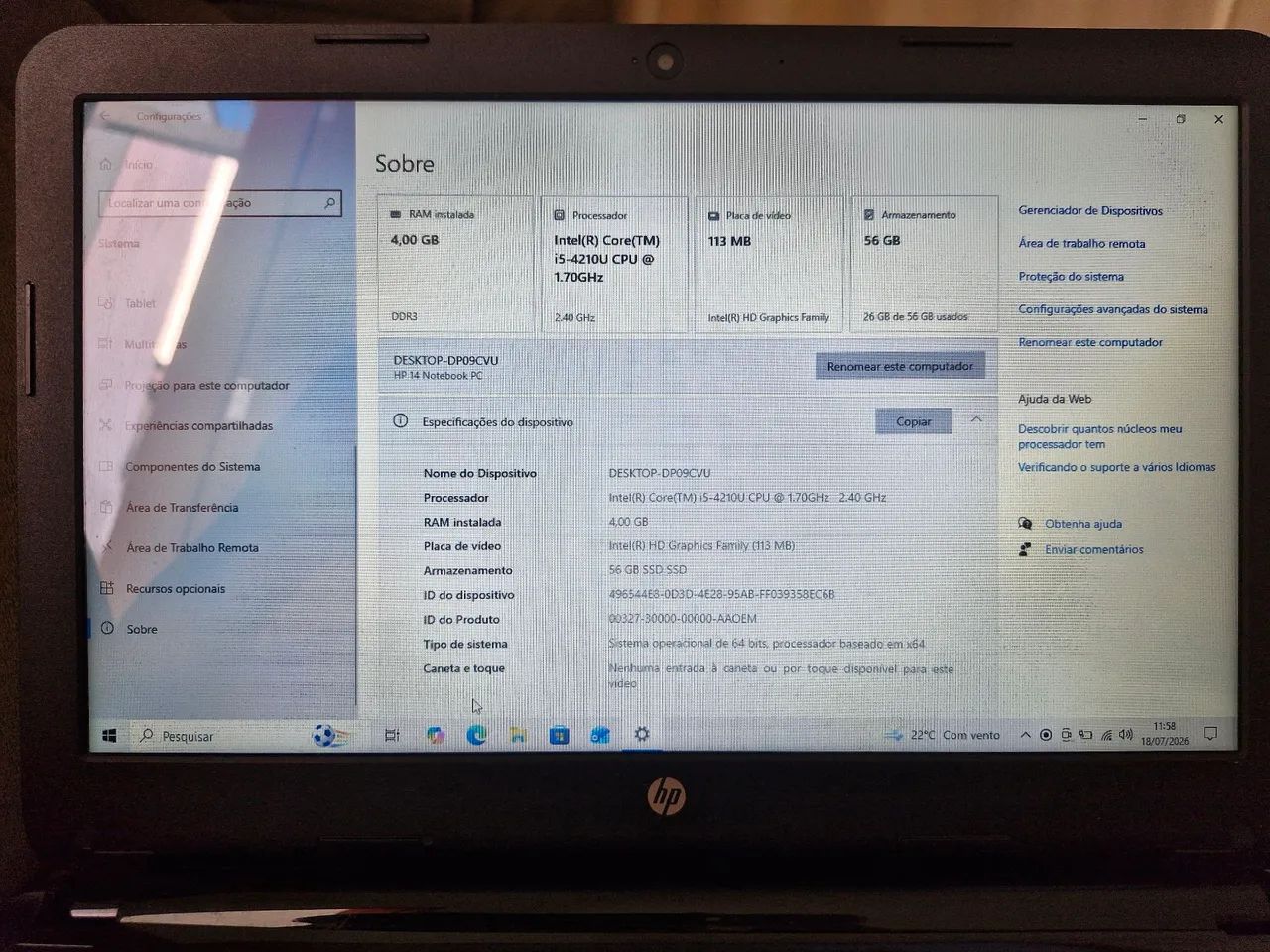 Notebook HP i5 4° geração 4Gb RAM 64Gb SSD - Foto 5