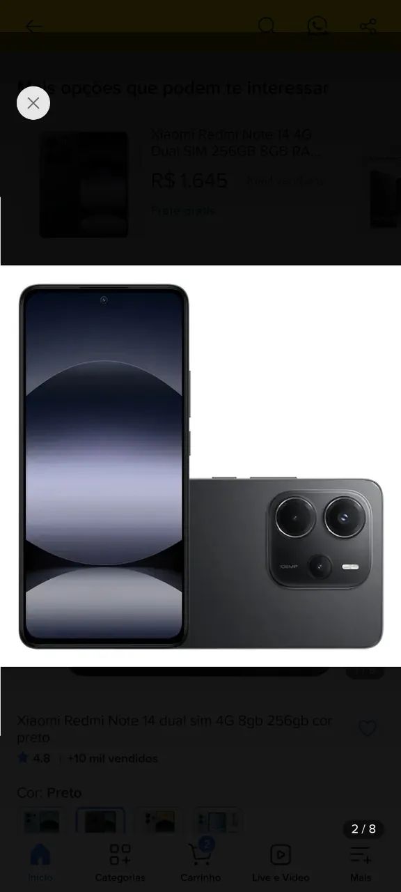 Xiaomi Redmi Note 14 dual sim 4G 8gb 256gb cor preto