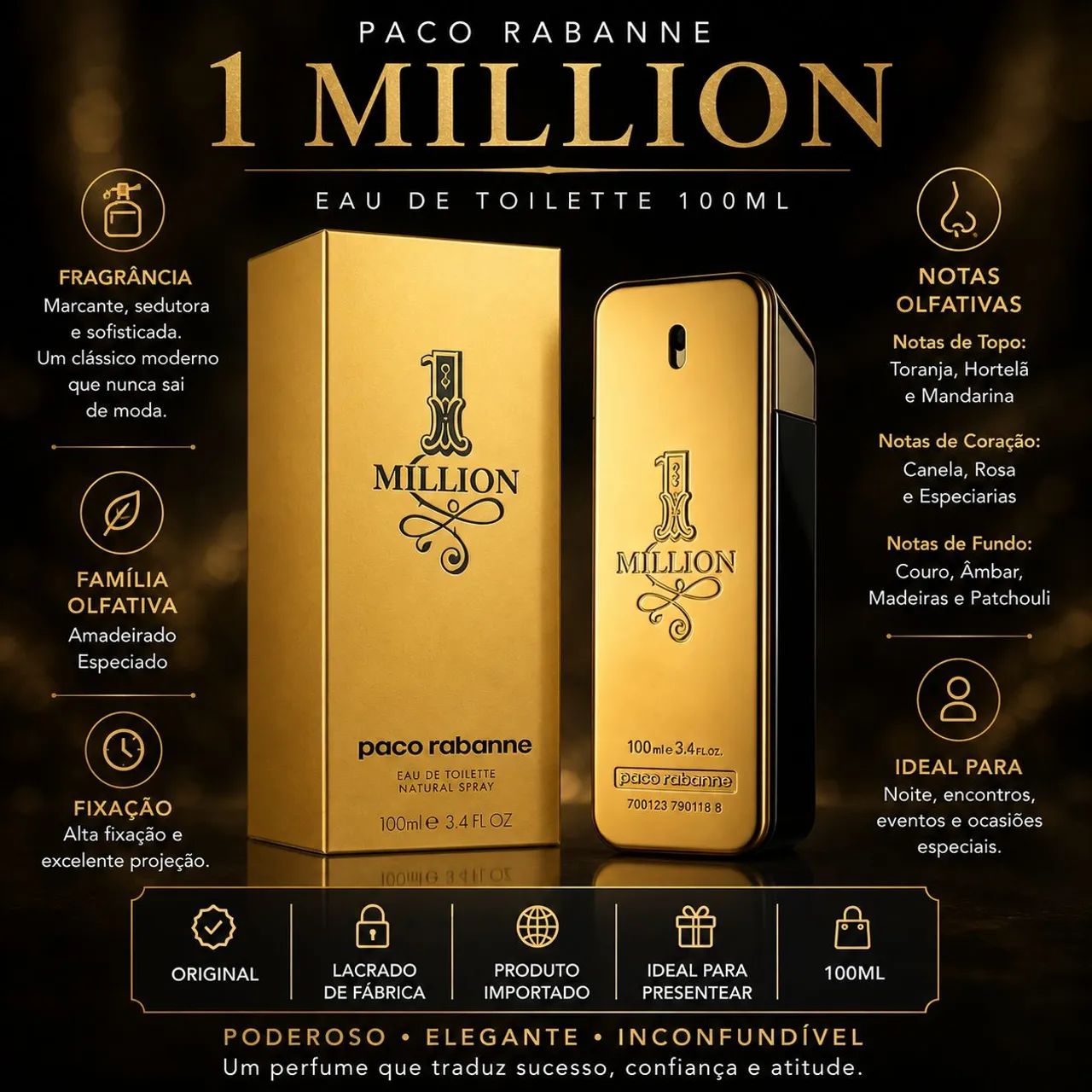 ONE MILLION MASCULINO 100ML ? ORIGINAL E LACRADO