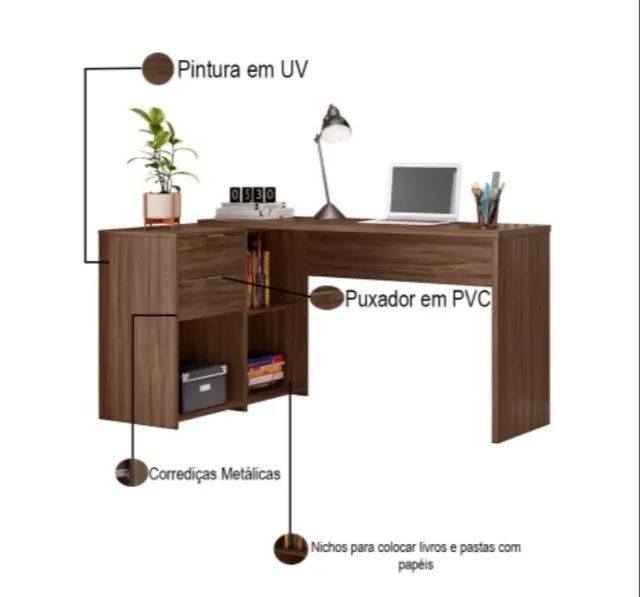 Mesa Computador Office em L - DIVIDIMOS EM ATÉ 10X SEM JUROS - Foto 4