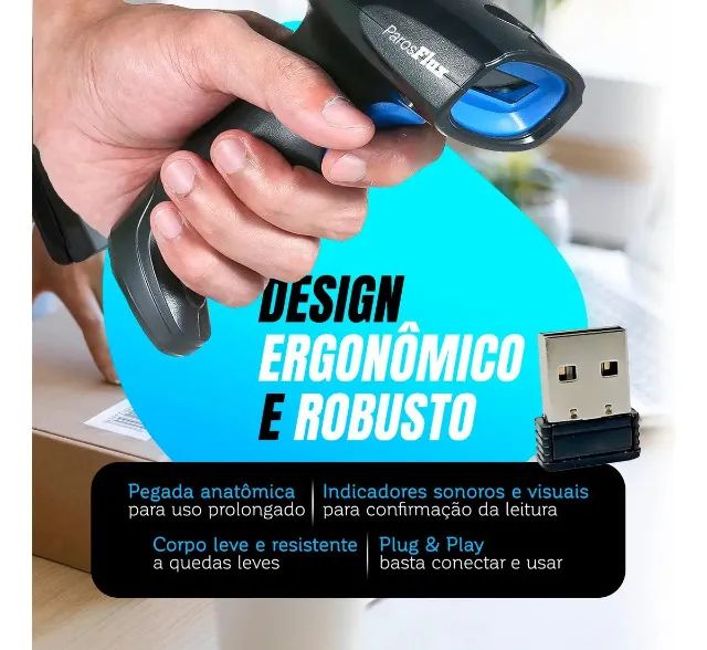 Leitor Código De Barras Sem Fio Usb De Mão Bar Code Scanner 1d Laser Linear Cor Preto - Foto 5