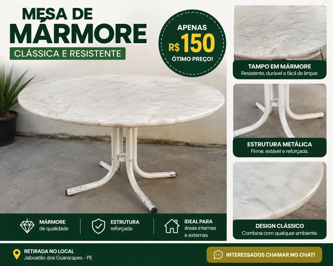 Mesa de mármore clássica e resistente