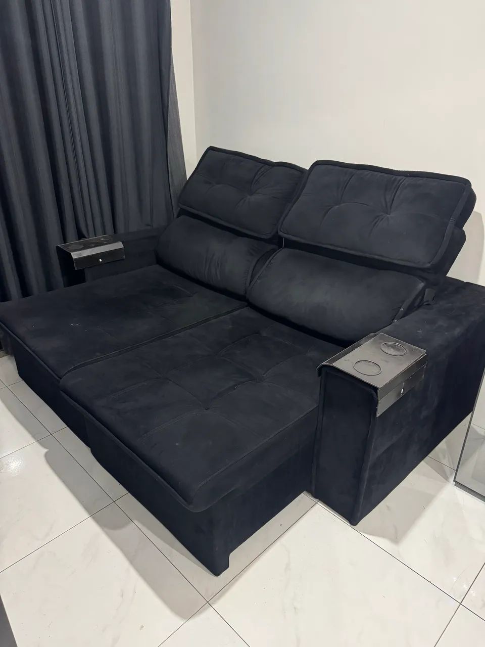 Sofá Retrátil e Reclinável 2 Lugares Preto  - Foto 2