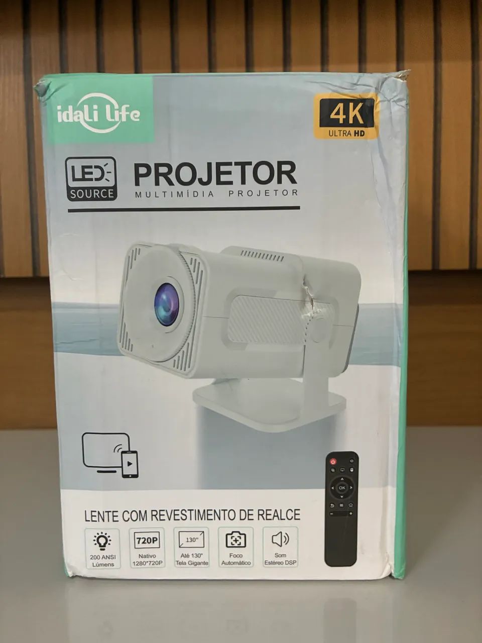 Projetor Multimídia 4K 720P para Celular TV Filmes 130 Polegadas -  Produto Novo - Foto 4
