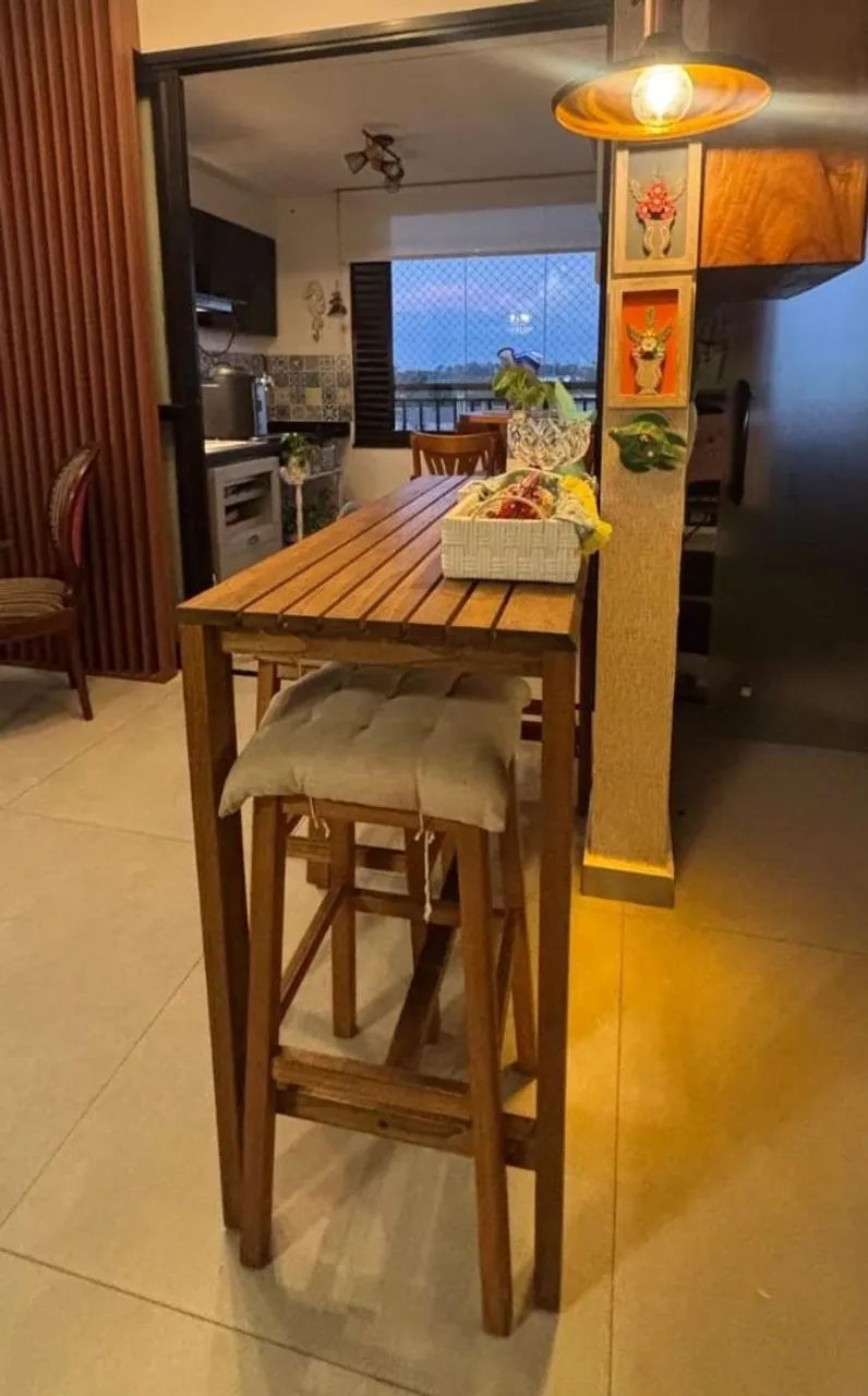 Jogo de banqueta de madeira  - Foto 2