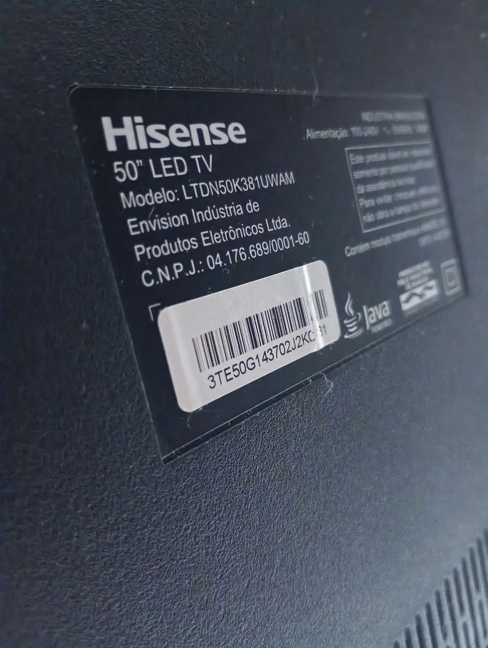 Vendo Tv Hisense 50 polegadas para retirada de peças está com display quebrado 
