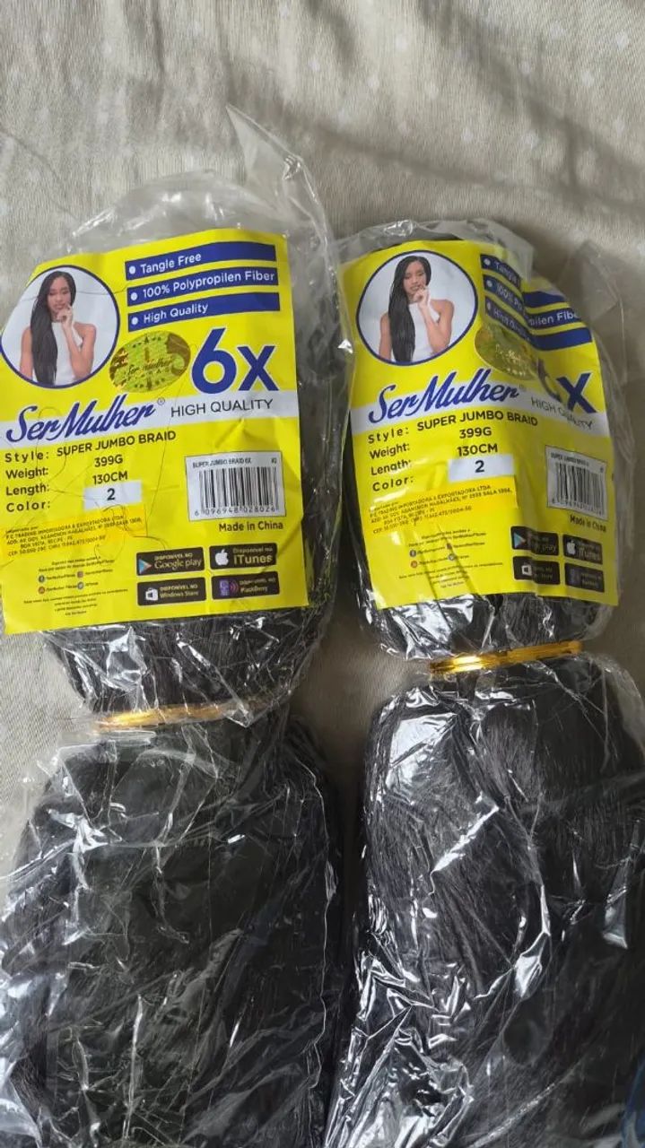 2 pacotes de ser mulher super jumbo braid 399g. + 2 elasticos
