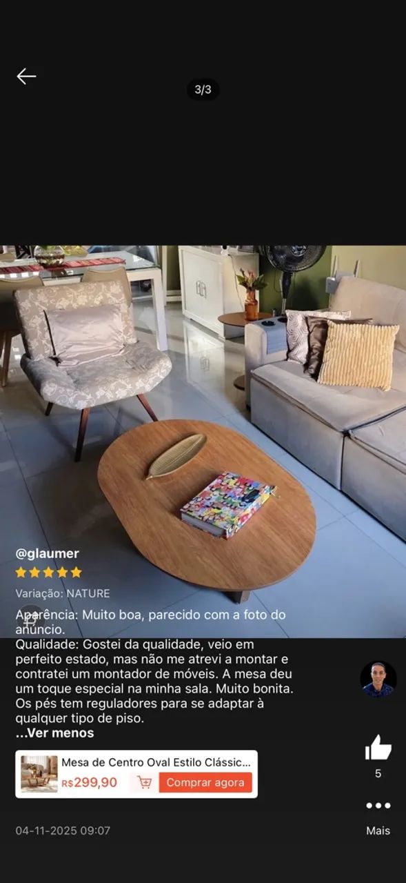 Mesa de Centro Oval 120x68 - Foto 5