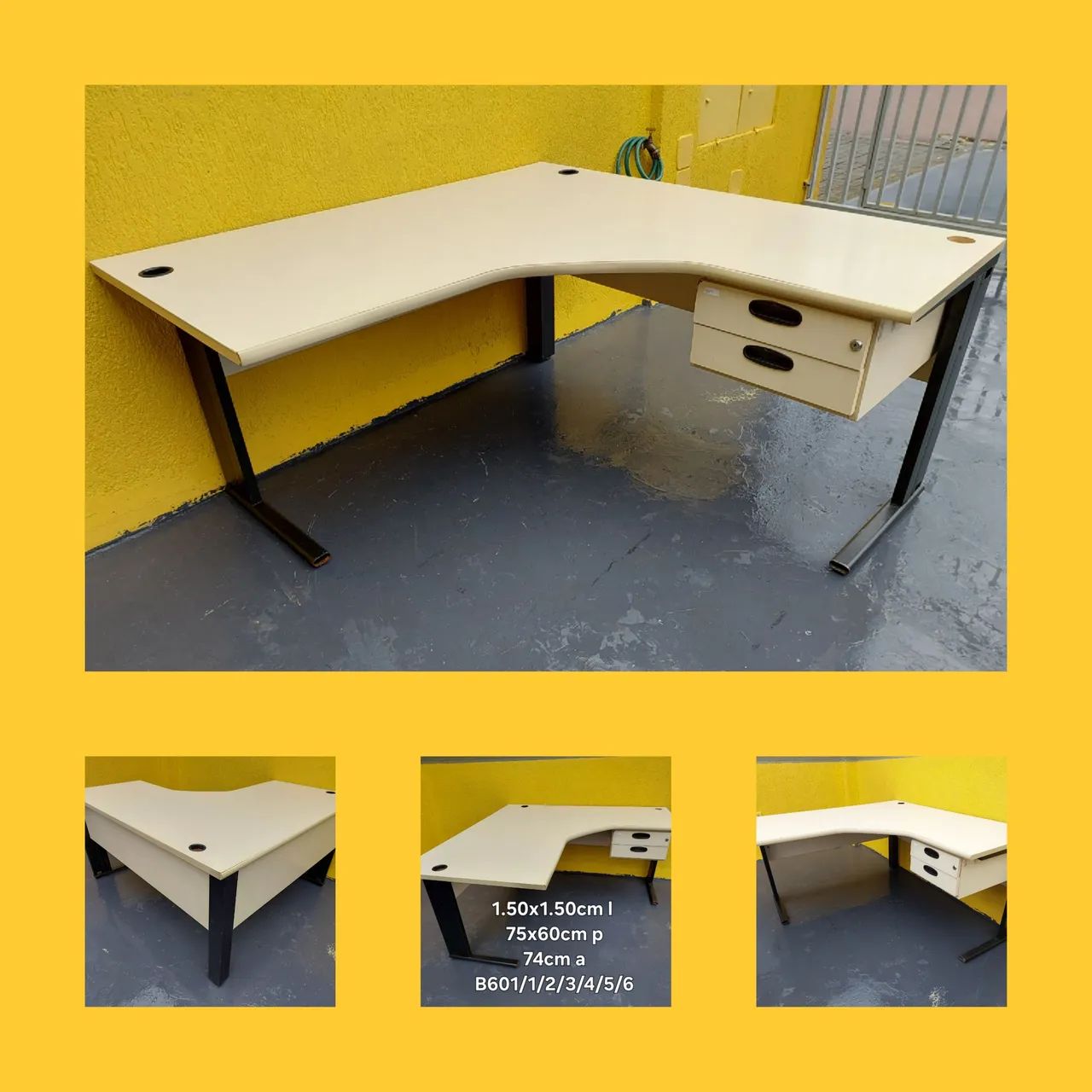 Mesa escritório em L com gavetas 