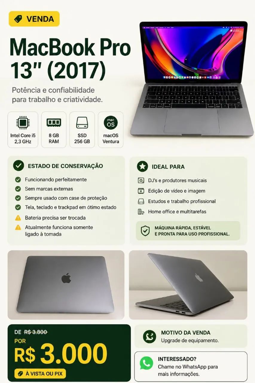 Macbook Pro 13 (2017) - Notebooks - Campeche, Florianópolis
