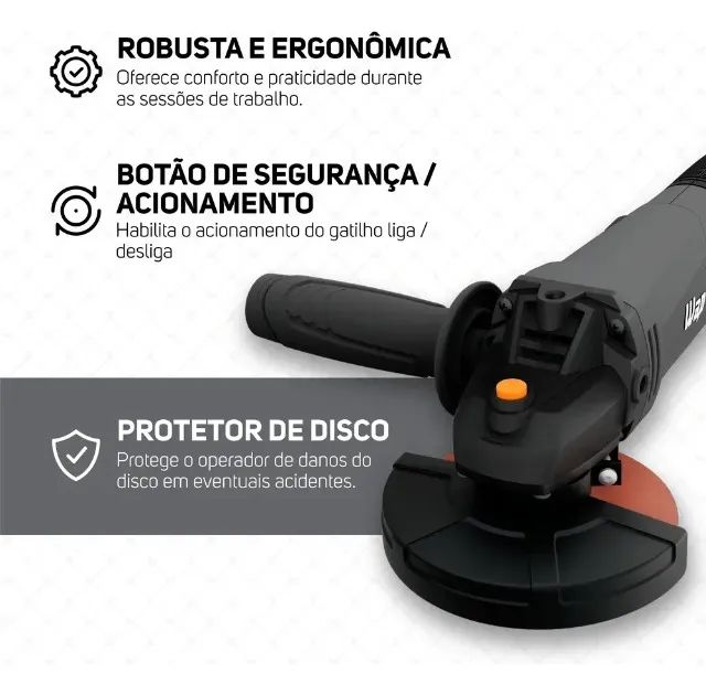 Esmerilhadeira Angular 5 polegadas WFES02 1200W Profissional Protetor De Disco 220V Wap - Foto 3