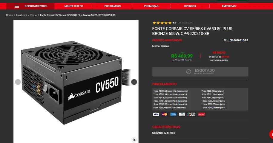 Fonte Corsair CV550 80 PLUS - Foto 3