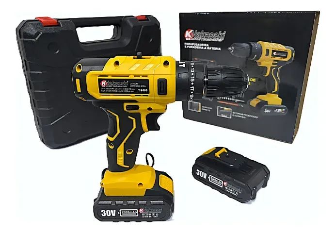 Parafusadeira E Furadeira Com Impacto Com 2 Baterias Cor Amarelo