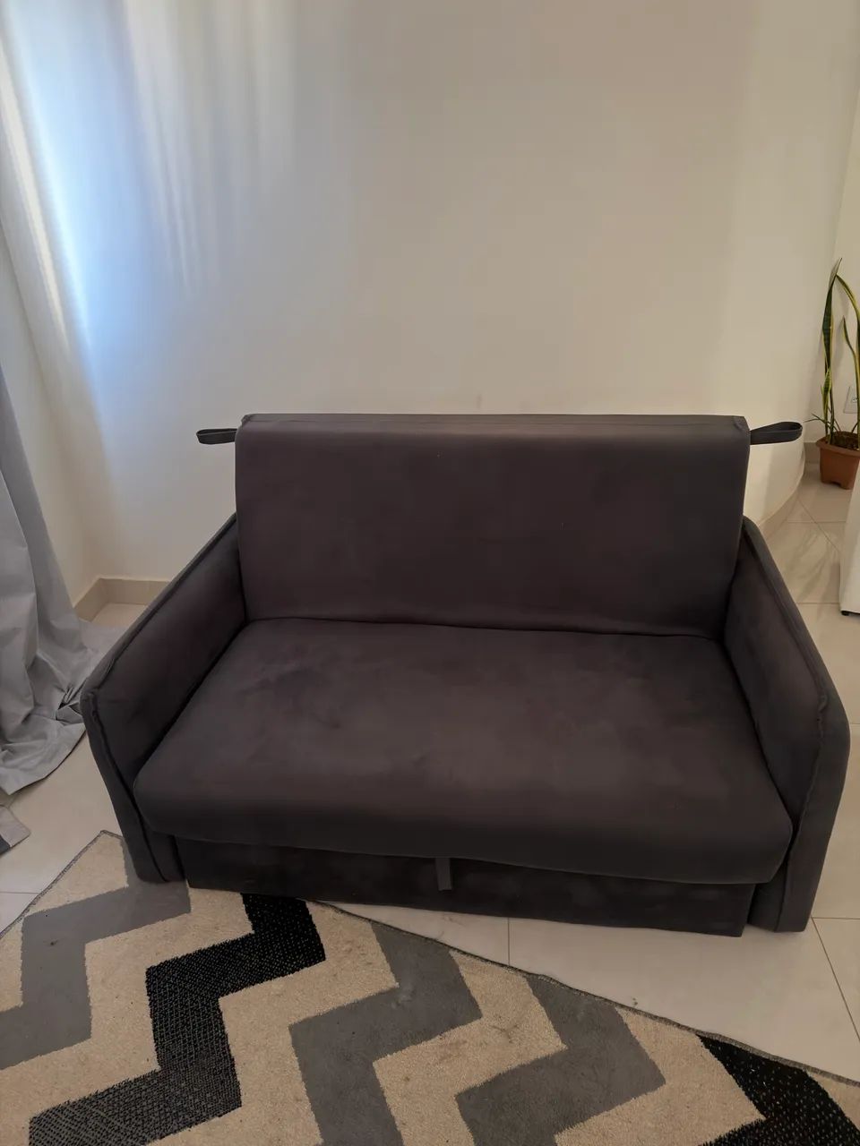 Sofá-Cama Casal com Baú 2 Lugares Zaia Suede Cinza - Foto 3