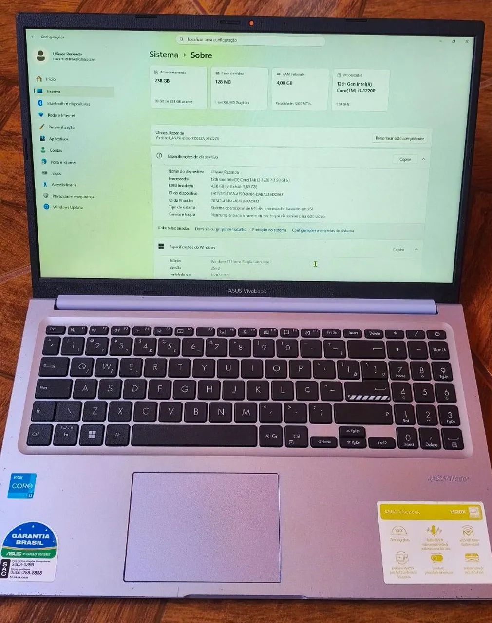 NOTEBOOK ASUS VIVOBOOK I3 4/256GB PRM - Foto 2