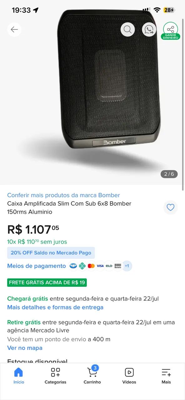 Caixa amplificada slim bomber
