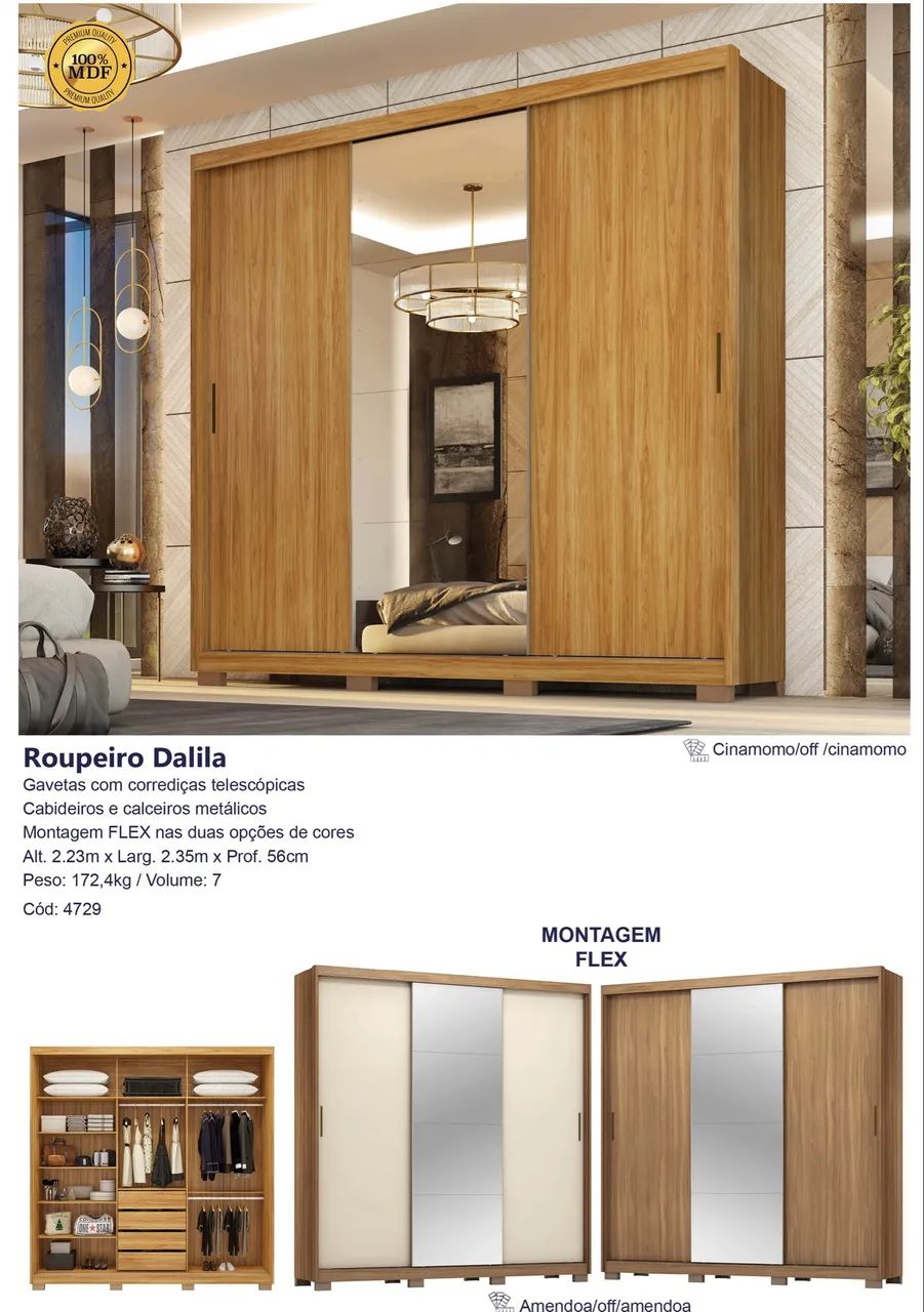 Guarda Roupa Dalila MDF com espelho 